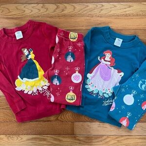 Lot of 2 Hanna Andersson Disney Princess Belle and Ariel Christmas Pajamas